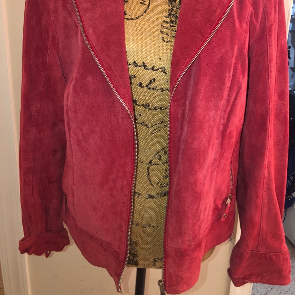 Red suede moto jacket - Picture 3 of 4